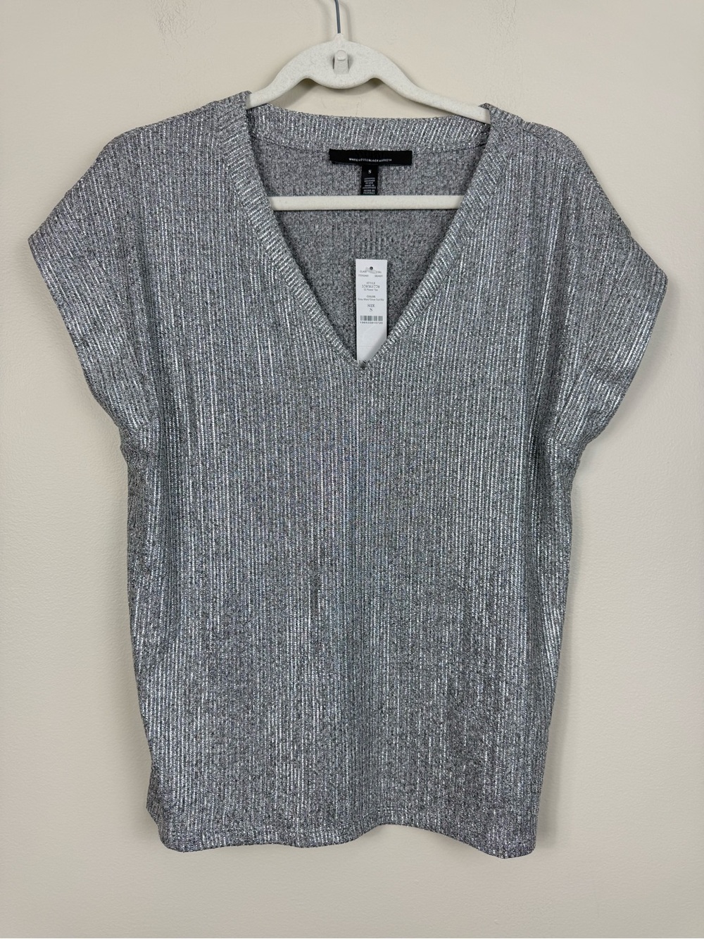 WHBM Top Womens Small Silver Metallic Shimmer V-Neck Flutter Sleeves Work Casual